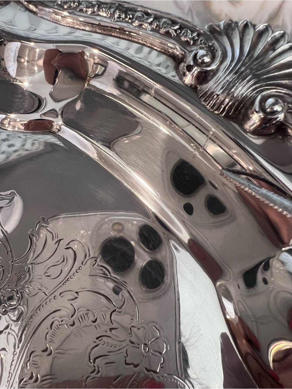 Antique Ornate Silver Plated Footed Tray Large 16" Heavy Solid Stamped Sheridan - Picture 7 of 12